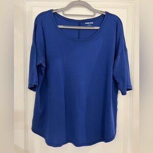 Lands' End Women's Blue Classic Boatneck, Elbow Sleeves Tee - Like New